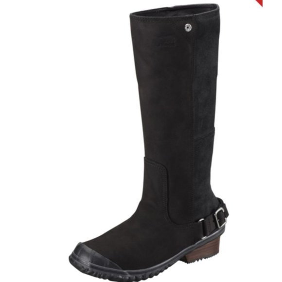 NWT Sorel Grill Slimboot Tall Leather Riding Boots Waterproof Snow Black Buckle - Picture 11 of 14